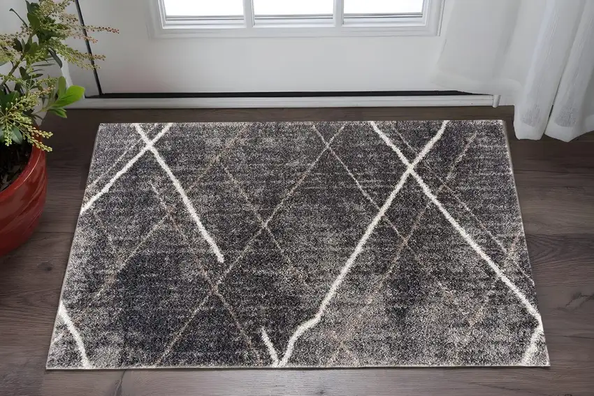 Gray Modern Distressed Lines Area Rug Photo 1