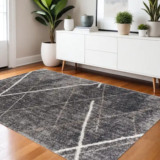 Gray Modern Distressed Lines Area Rug Photo 1