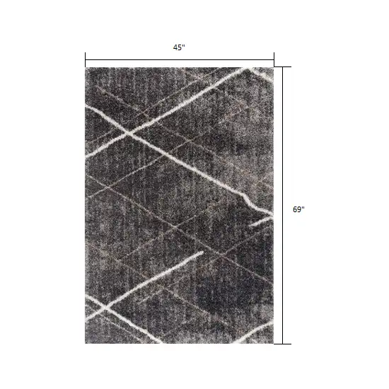 Gray Modern Distressed Lines Area Rug Photo 3