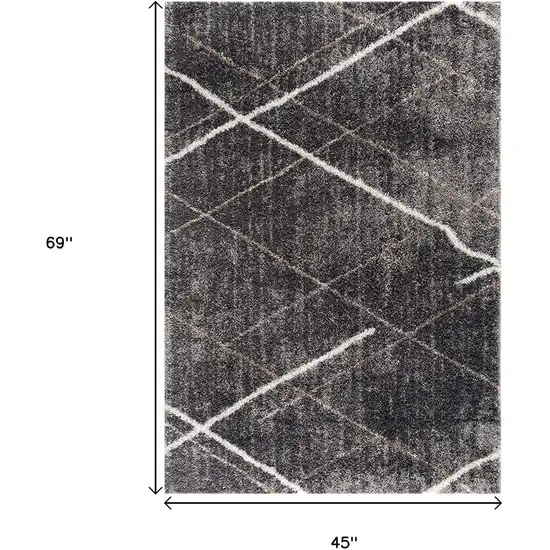 Gray Modern Distressed Lines Area Rug Photo 3