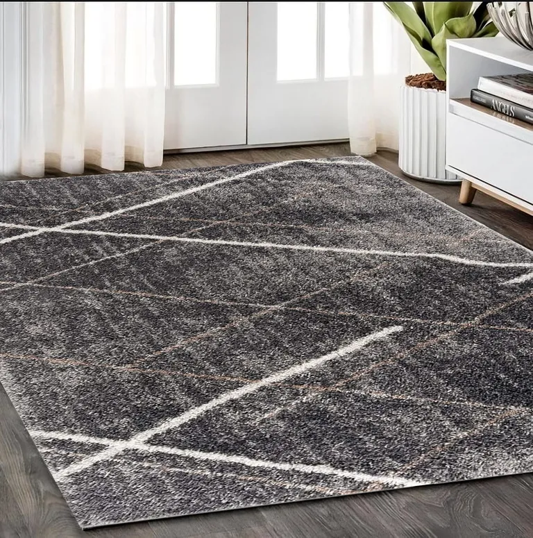 Gray Modern Distressed Lines Area Rug Photo 5