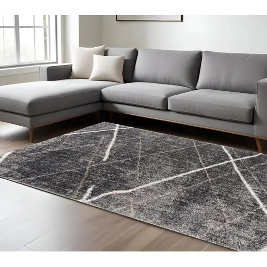 Gray Modern Distressed Lines Area Rug Photo 1