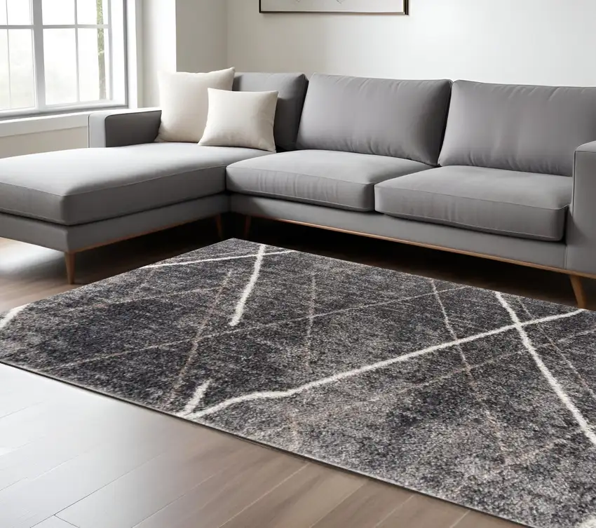 Gray Modern Distressed Lines Area Rug Photo 1