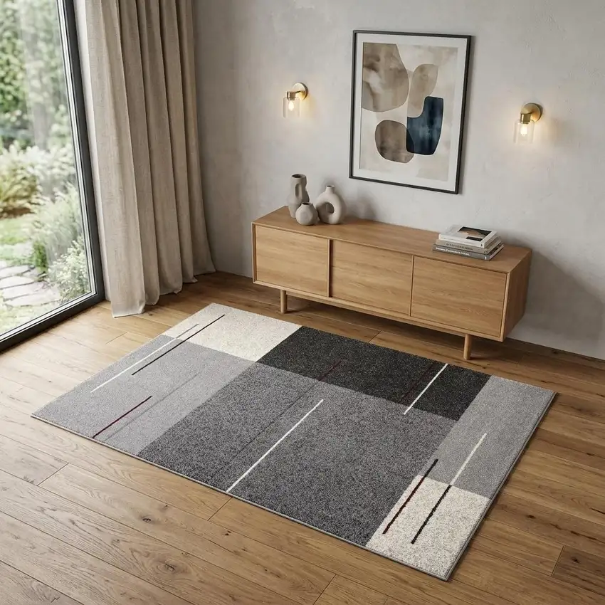 Gray Modern Geometric Area Rug Photo 1