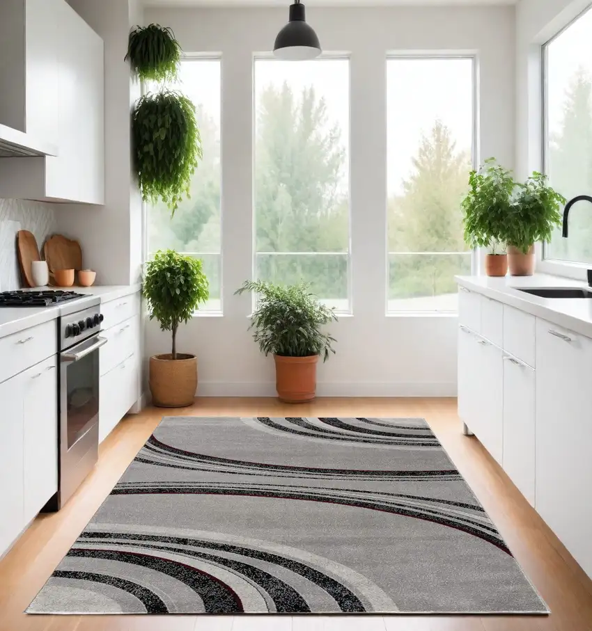 Gray Abstract Power Loom Area Rug Photo 1