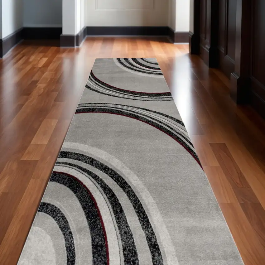 15' Gray Abstract Power Loom Runner Rug Photo 2