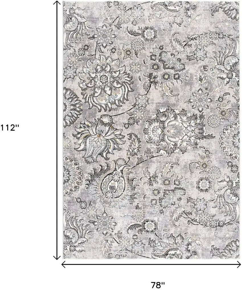 Gray Modern Jacobean Floral Area Rug Photo 3
