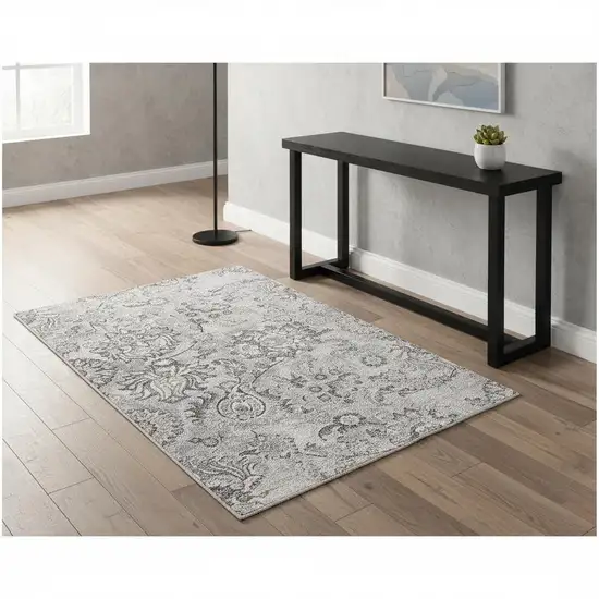 Gray Modern Jacobean Floral Area Rug Photo 1