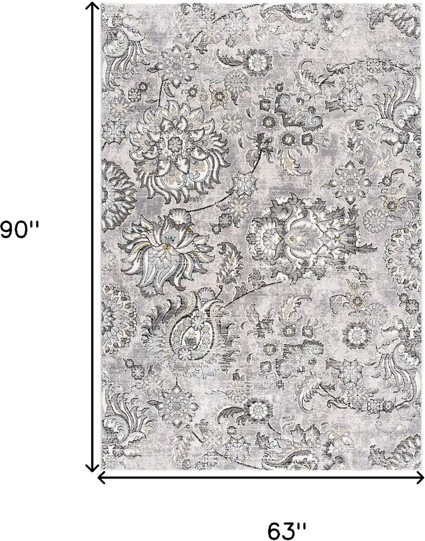 Gray Damask Power Loom Area Rug Photo 3