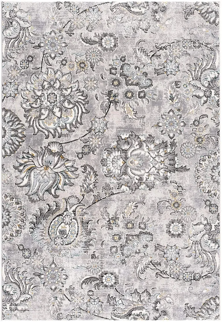 Gray Modern Jacobean Floral Area Rug Photo 2