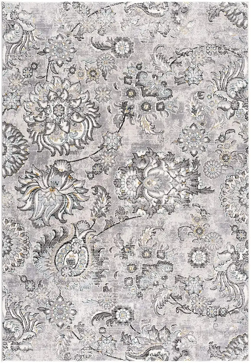 Gray Damask Power Loom Area Rug Photo 2