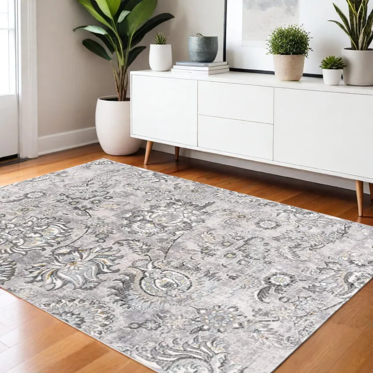 Gray Modern Jacobean Floral Area Rug Photo 1