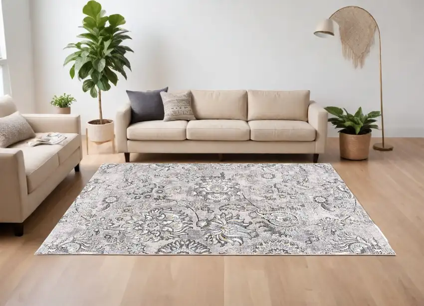Gray Damask Power Loom Area Rug Photo 1