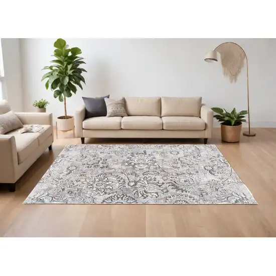Gray Damask Power Loom Area Rug Photo 1