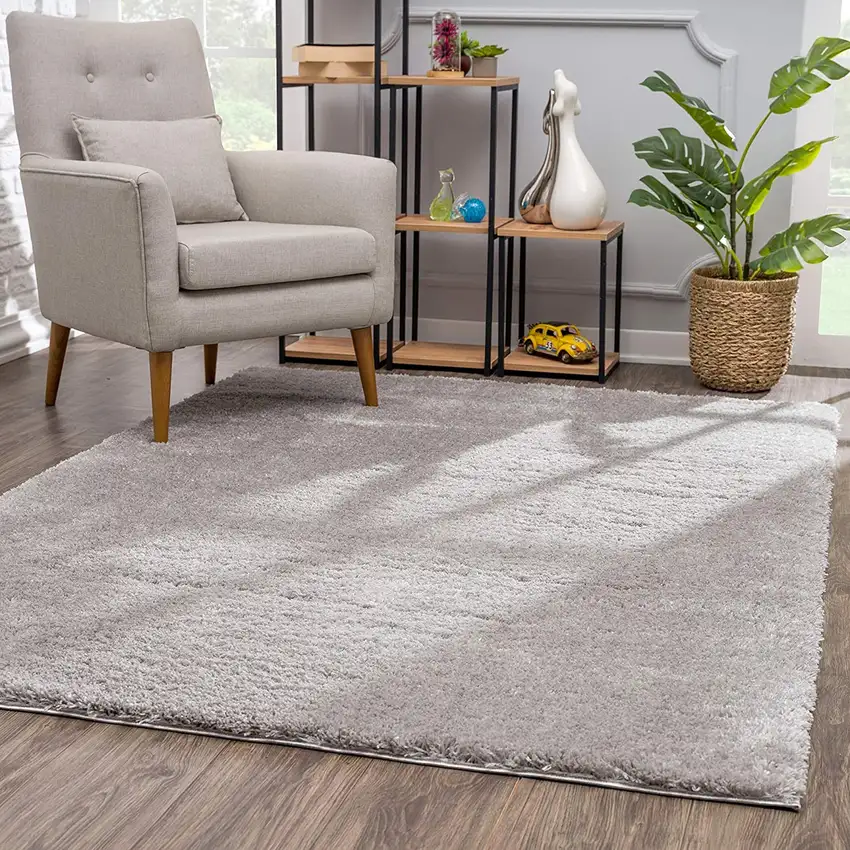 Gray Modern Solid Shag Area Rug Photo 6