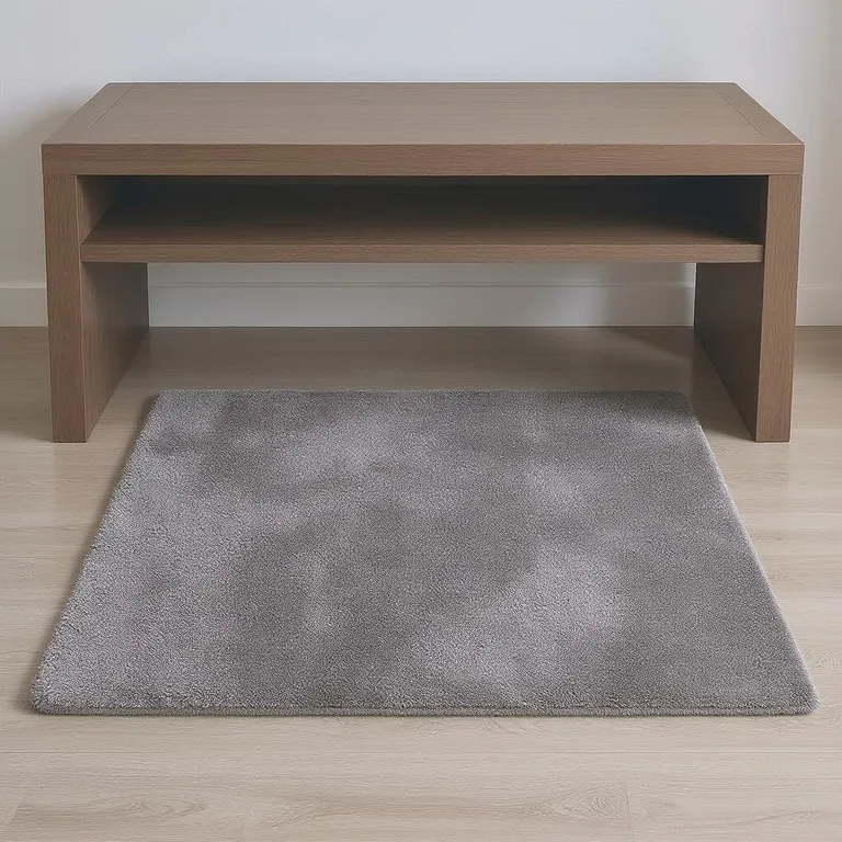 Gray Modern Solid Shag Area Rug Photo 2