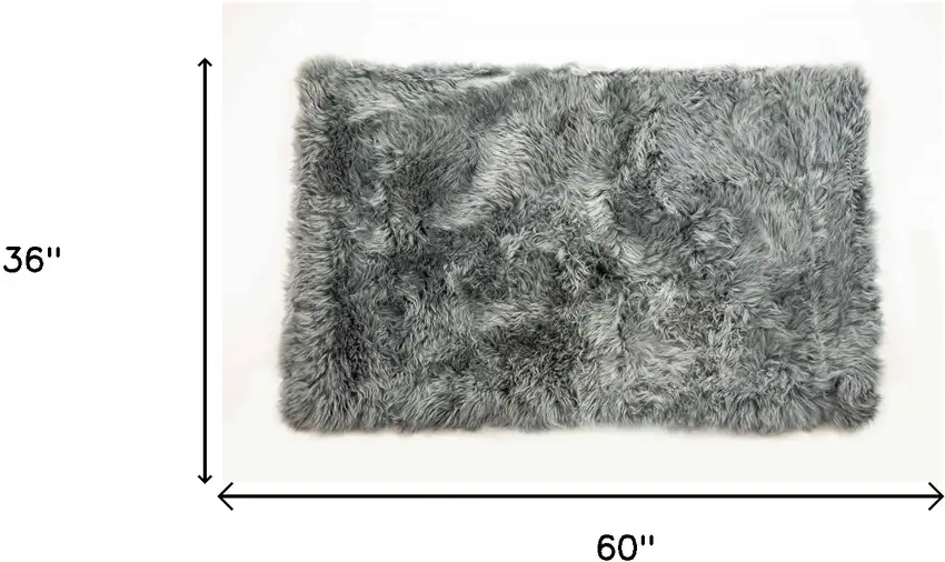 Gray Natural Rectangular Sheepskin Area Rug Photo 9