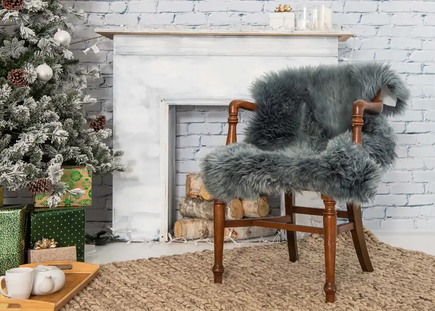 Gray Natural Rectangular Sheepskin Area Rug Photo 5
