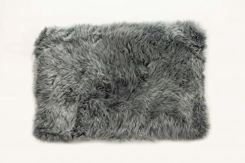 Gray Natural Rectangular Sheepskin Area Rug Photo 1