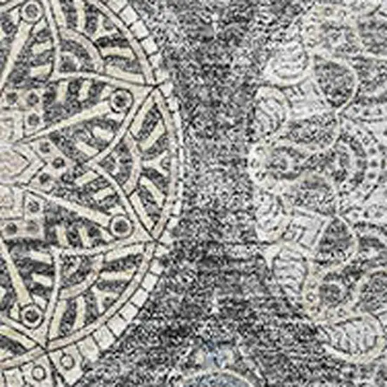 Gray Navy Blue And Beige Ogee Washable Area Rug With UV Protection Photo 2