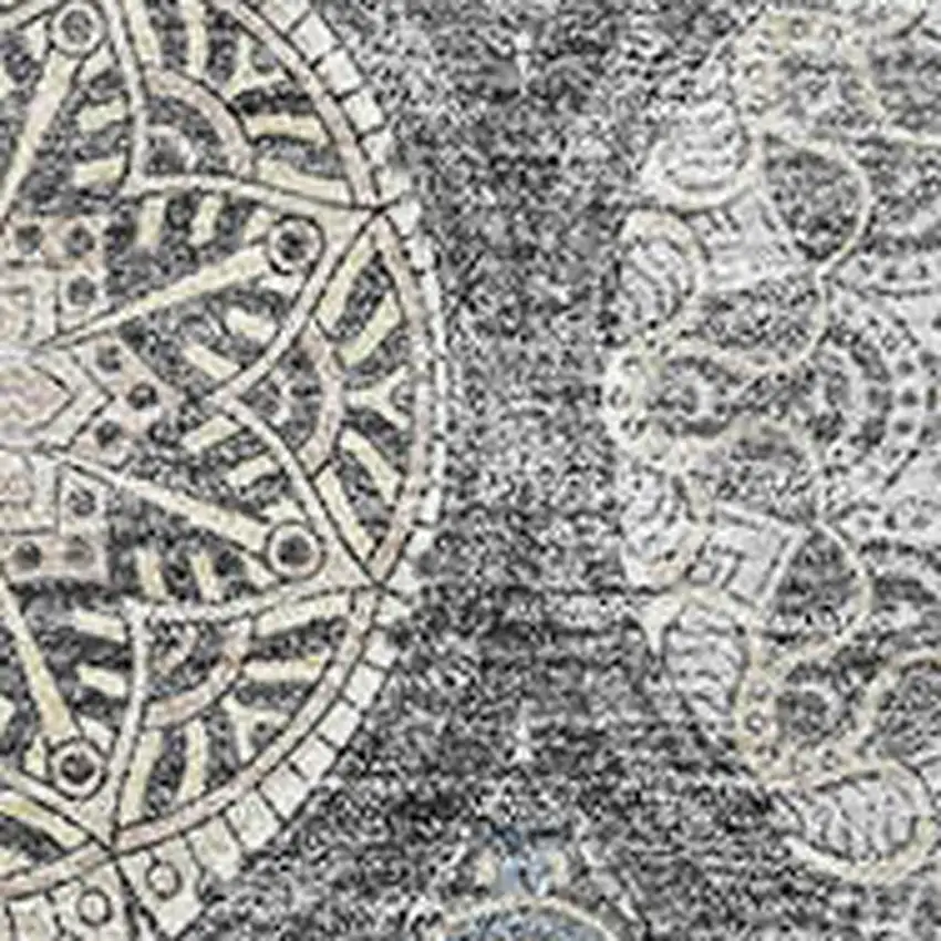 Gray Navy Blue And Beige Ogee Washable Area Rug With UV Protection Photo 2