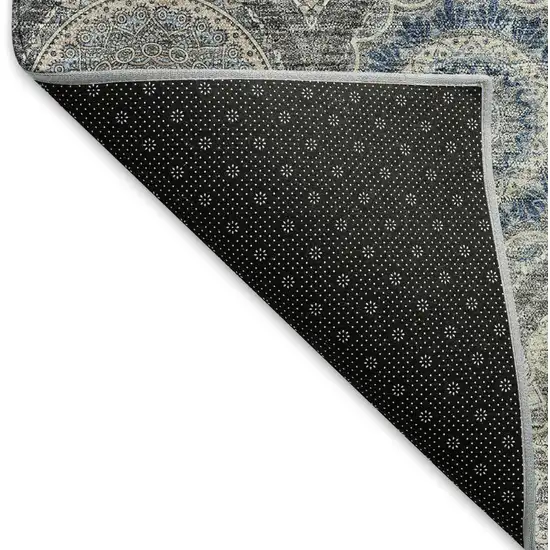 Gray Navy Blue And Beige Ogee Washable Area Rug With UV Protection Photo 6