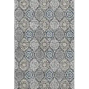 Photo of Gray Navy Blue And Beige Ogee Washable Area Rug With UV Protection