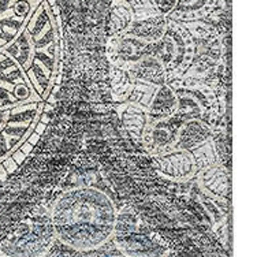 Gray Navy Blue And Beige Ogee Washable Area Rug With UV Protection Photo 2