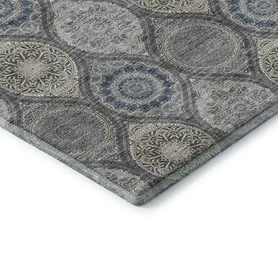 Gray Navy Blue And Beige Ogee Washable Area Rug With UV Protection Photo 6