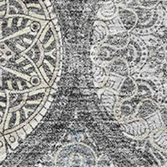 Gray Navy Blue And Beige Ogee Washable Area Rug With UV Protection Photo 2