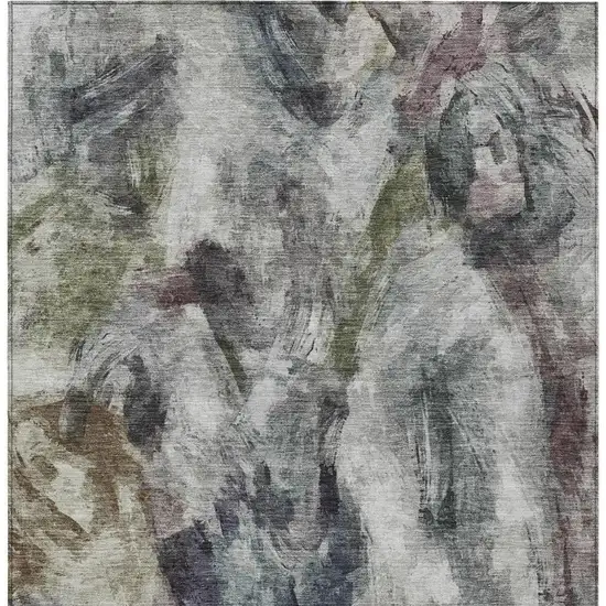 Gray Olive Green And Ivory Abstract Washable Indoor Outdoor Area Rug Photo 5