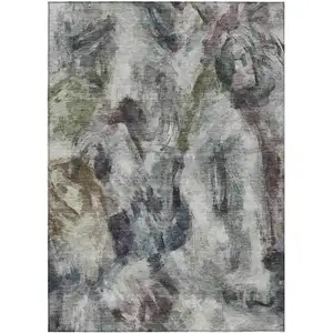 Photo of Gray Olive Green And Ivory Abstract Washable Indoor Outdoor Area Rug