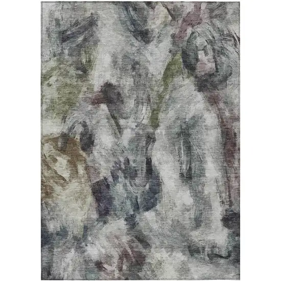 Gray Olive Green And Ivory Abstract Washable Indoor Outdoor Area Rug Photo 1