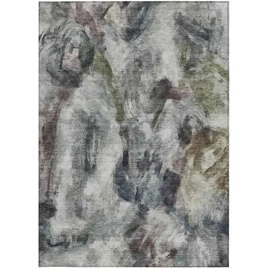 Gray Olive Green And Ivory Abstract Washable Indoor Outdoor Area Rug Photo 3