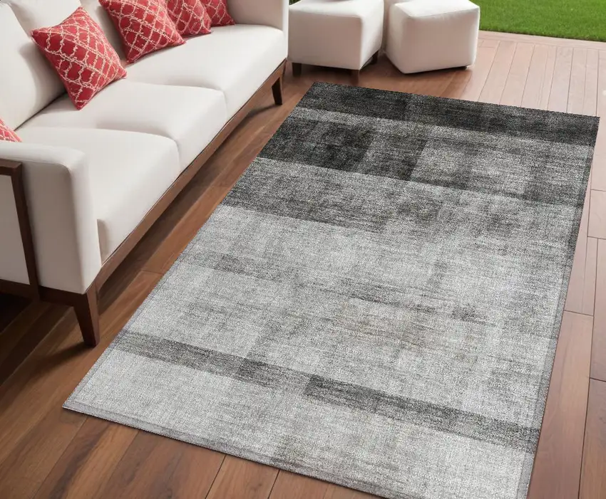Gray Ombre Washable Non Skid Indoor Outdoor Area Rug Photo 1
