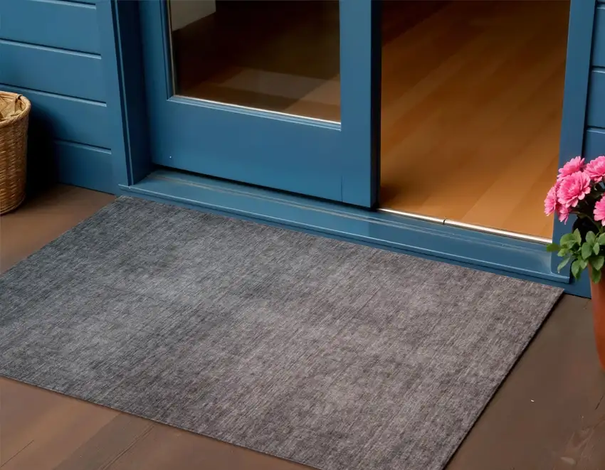 Gray Ombre Washable Non Skid Indoor Outdoor Area Rug Photo 1