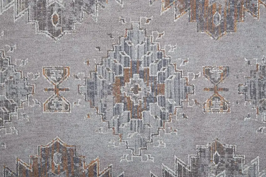 Gray Orange And Blue Geometric Power Loom Distressed Stain Resistant Area Rug Photo 9