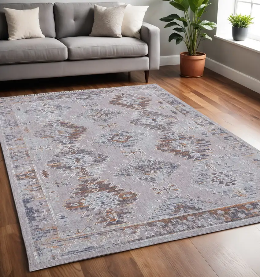Blue and Gray Geometric Power Loom Distressed Area Rug Photo 1