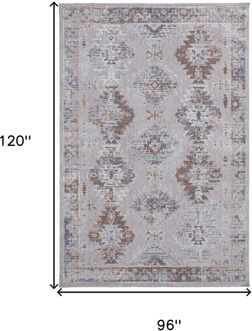 Gray Orange And Blue Geometric Power Loom Distressed Stain Resistant Area Rug Photo 10