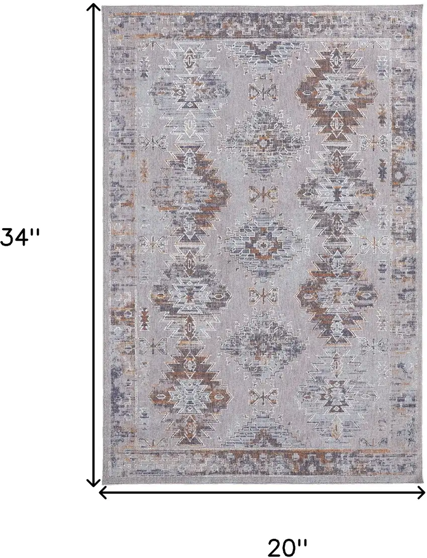 Gray Orange And Blue Geometric Power Loom Distressed Stain Resistant Area Rug Photo 10
