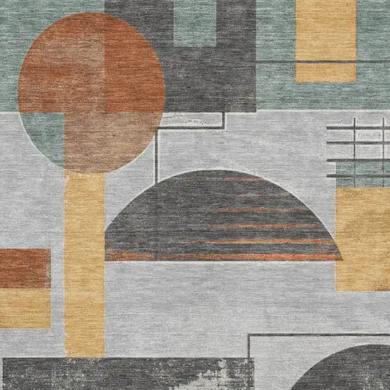 Gray Orange And Gold Geometric Washable Area Rug With UV Protection Photo 2