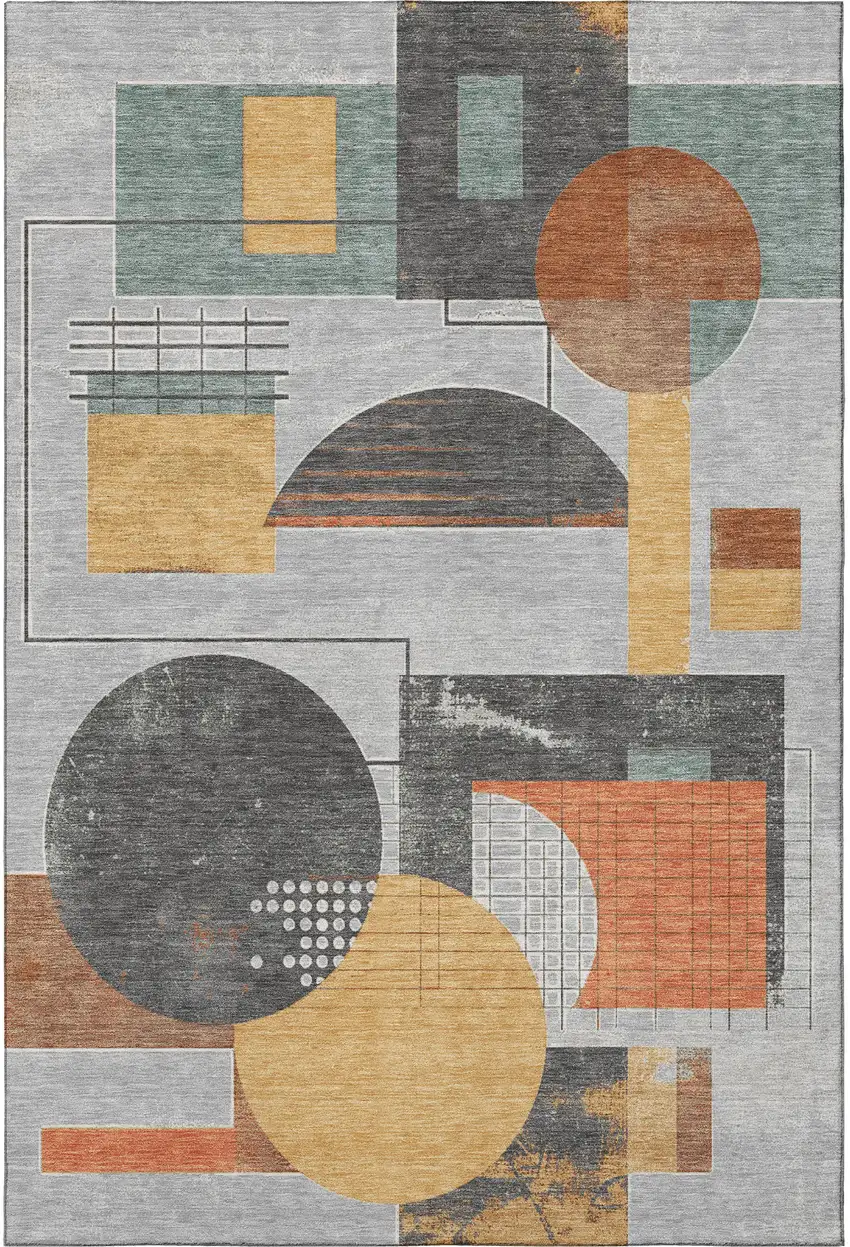 Gray Orange And Gold Geometric Washable Area Rug With UV Protection Photo 3