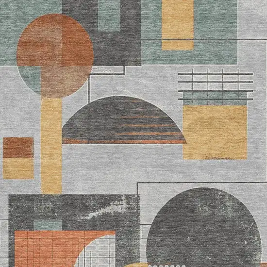Gray Orange And Gold Geometric Washable Area Rug With UV Protection Photo 2