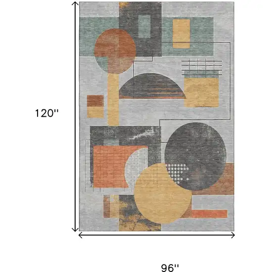 Gray Orange And Gold Geometric Washable Area Rug With UV Protection Photo 9