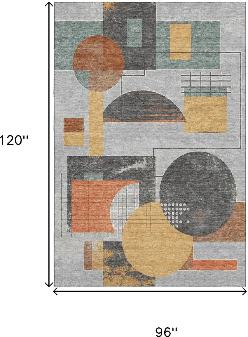 Gray Orange And Gold Geometric Washable Area Rug With UV Protection Photo 9