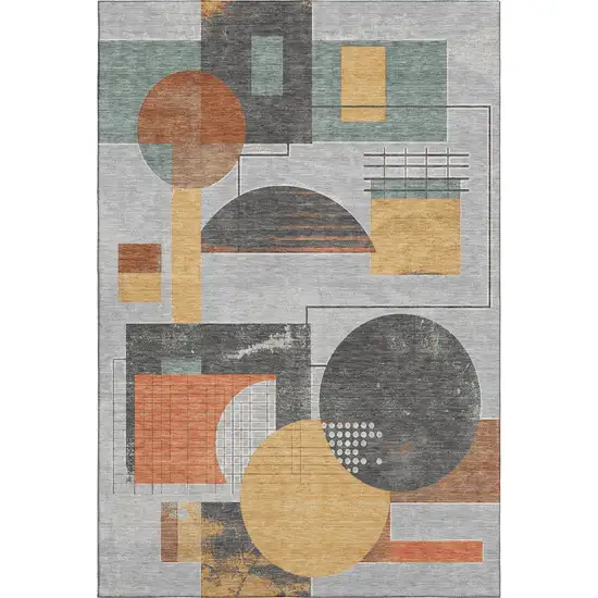 Gray Orange And Gold Geometric Washable Area Rug With UV Protection Photo 1