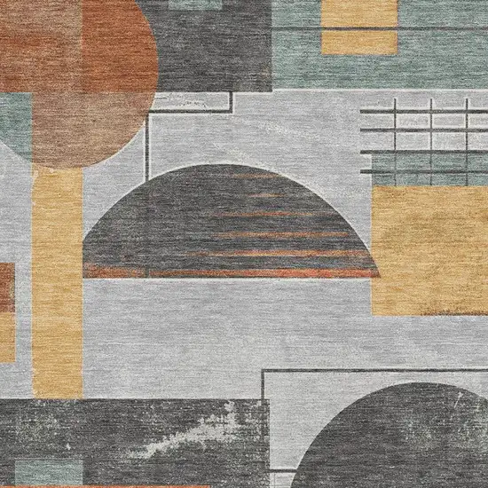 Gray Orange And Gold Geometric Washable Area Rug With UV Protection Photo 2