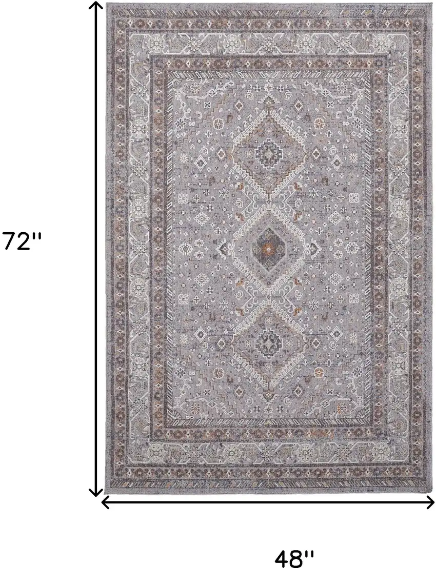 Gray Orange And Ivory Floral Power Loom Stain Resistant Area Rug Photo 10