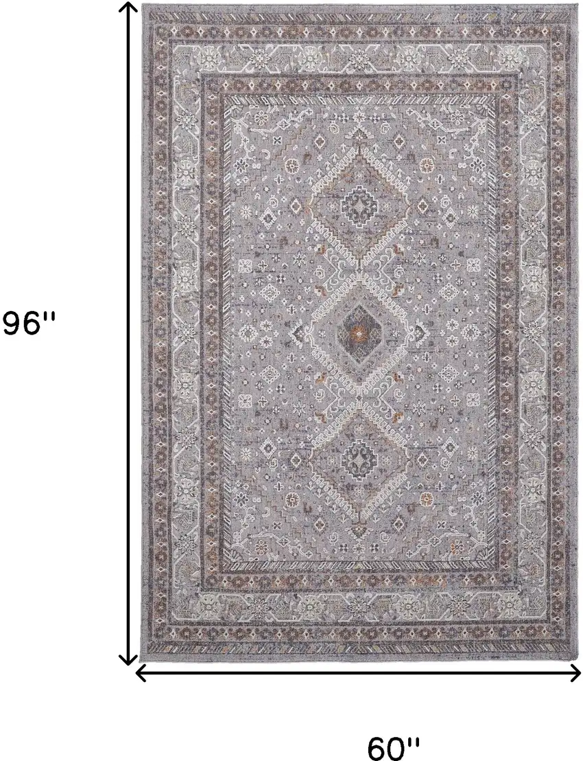 Gray Orange And Ivory Floral Power Loom Stain Resistant Area Rug Photo 10