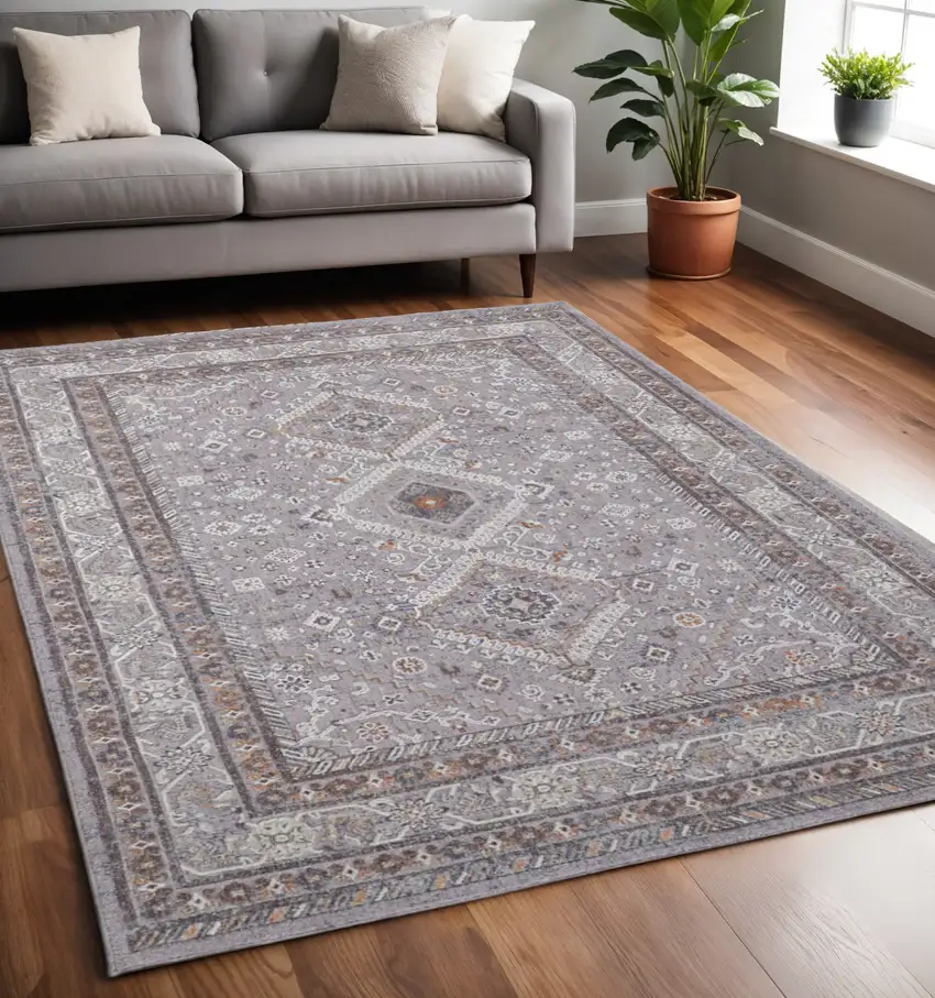Gray and Ivory Floral Power Loom Area Rug Photo 1